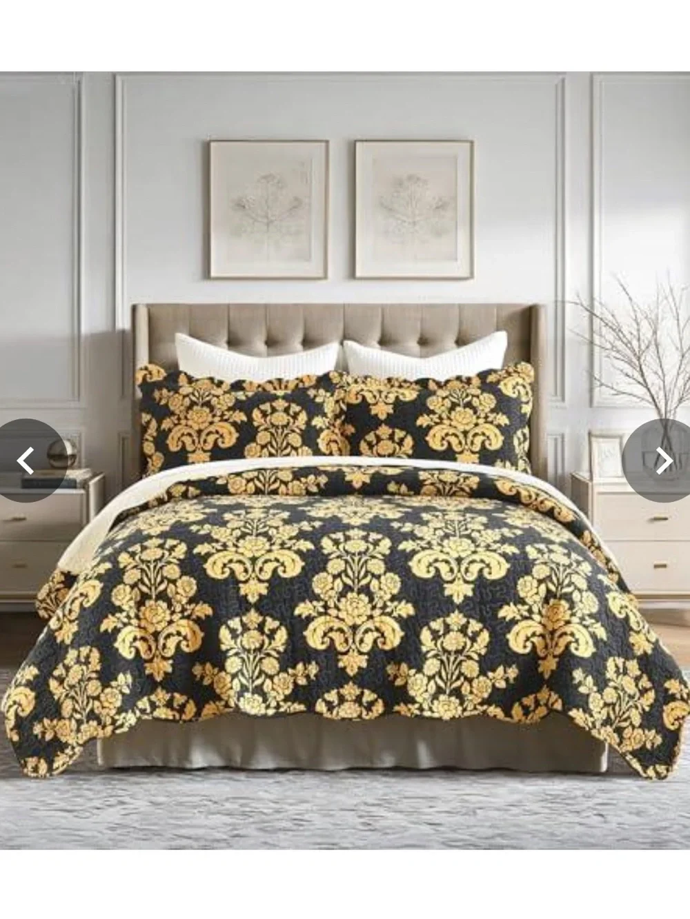 Luxury Black Yellow King Size Cotton Quilt Set